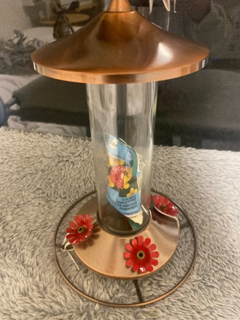 Copper Finish Hummingbird Feeder with Red Flower Ports - Perky Pet